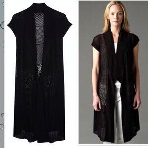 Eileen Fisher silk patterned open front black duster size Small